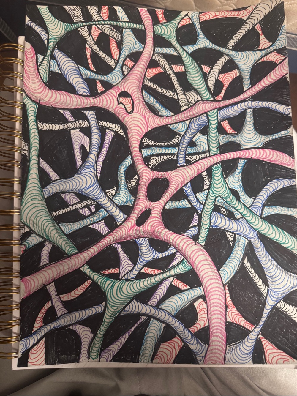 Original Abstract Ink & Marker Illustration in Pink, Green, Blue